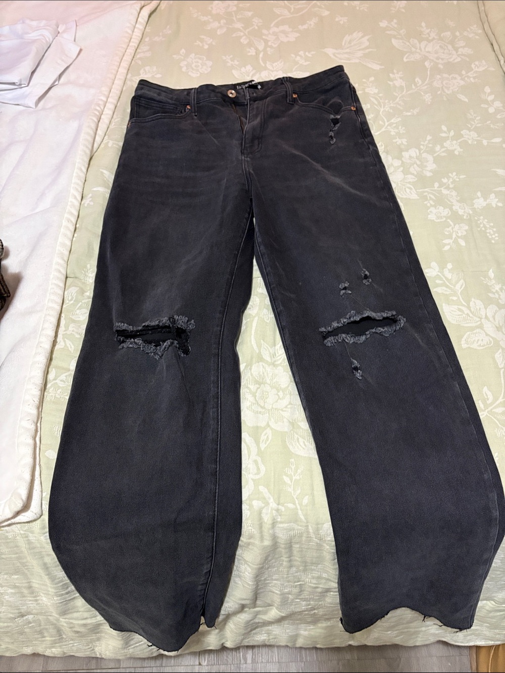 Fashion Nova Black Distressed Wide-Leg Jeans